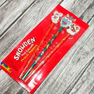 New In Pkg Snowden & Friends Vintage Christmas Pencils W Character Eraser Topper